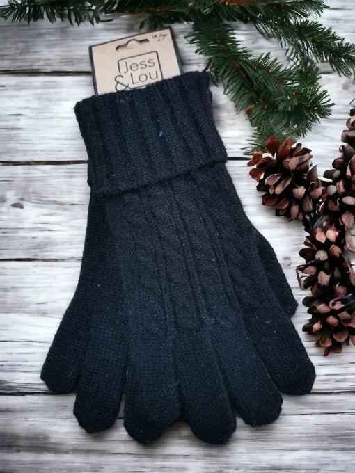 Cosy Cable Knit Gloves - Black