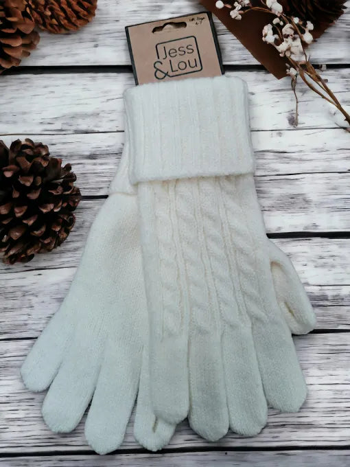 Cosy Cable Knit Gloves - Cream