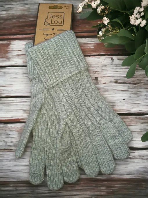 Cosy Cable Knit Gloves - Grey