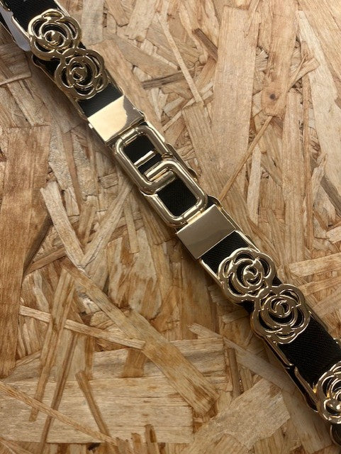 Stretch Fit Belt with Flower Detail - Gold or Silver