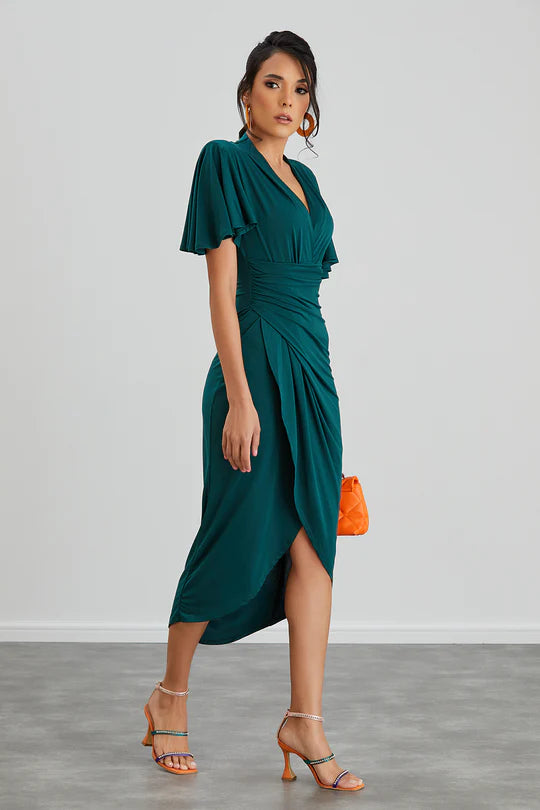 Green Midi Dress with Wrap Detail