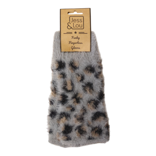 Fingerless Glove / Wrist Warmer - Grey Animal