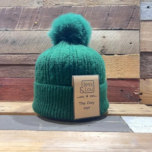 Cable Knit Bobble Hat - Green