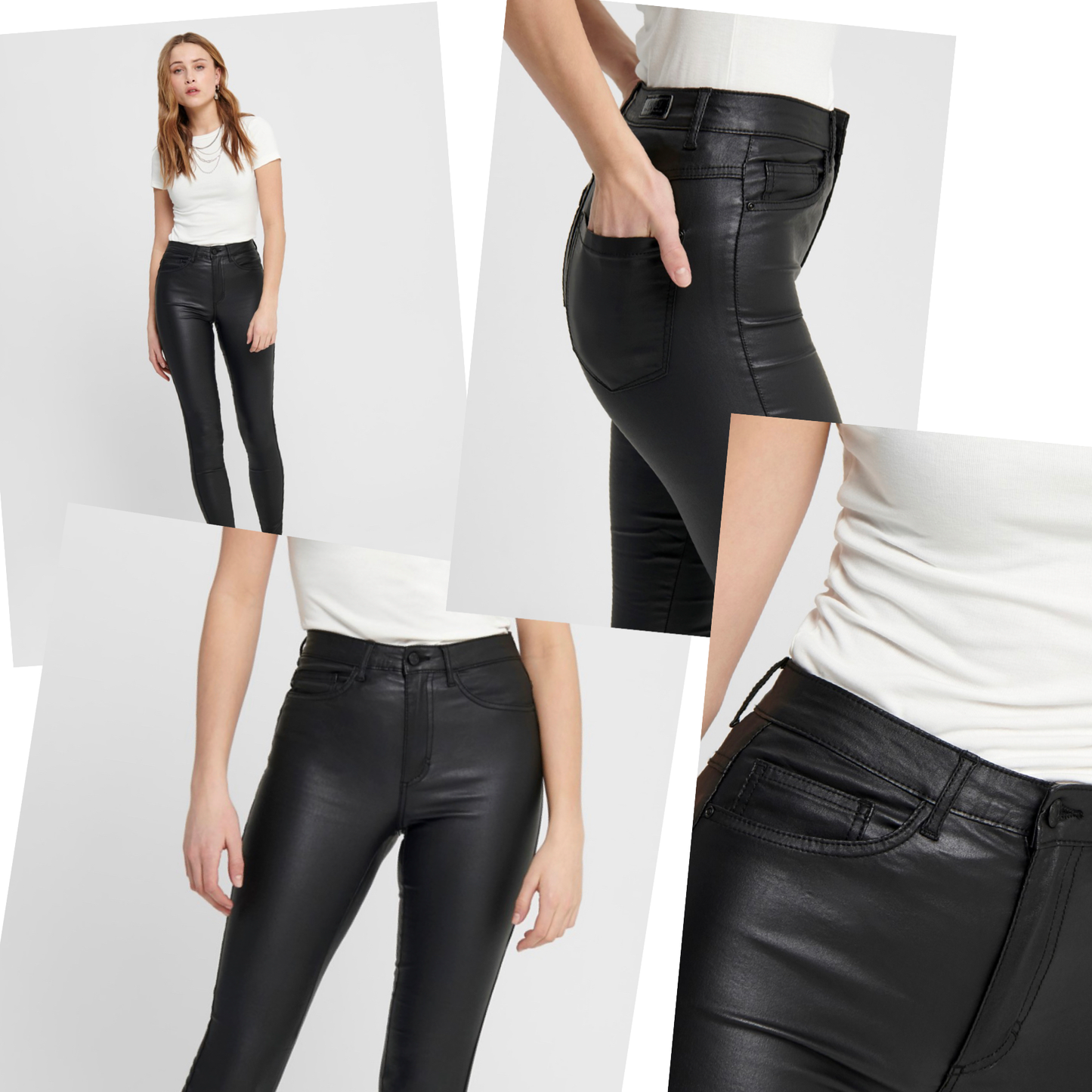 High Waist Black PU Royal Jeans