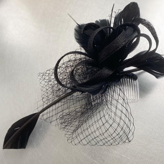 Sinamay Flower Fascinator - Black