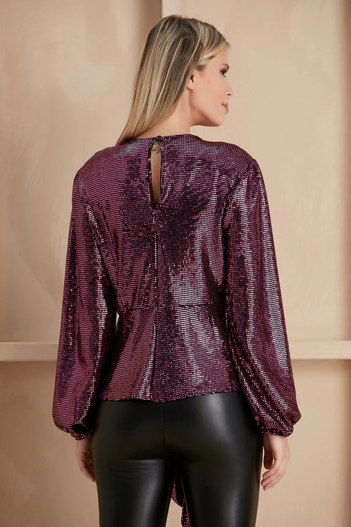 Jessica Sequin Wrap Top - Burgandy