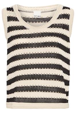 ICHI Loose Fit Stripe Knit Tank - Black/Almond