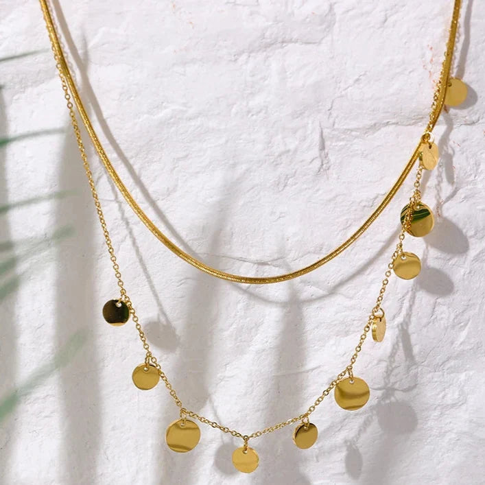 MG Double Layered Disc Necklace - Gold