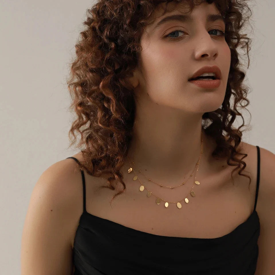MG Double Layered Disc Necklace - Gold