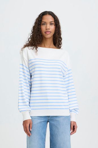 Lightweight Boatneck Jumper - Blue / Cream Stripe