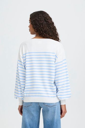 Lightweight Boatneck Jumper - Blue / Cream Stripe