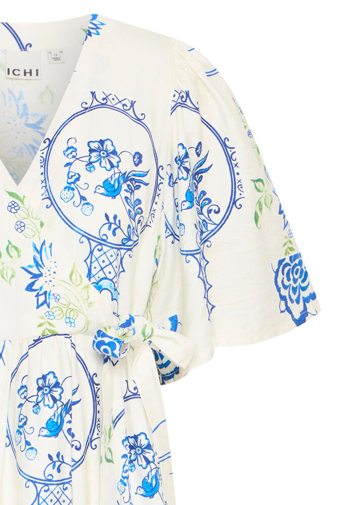 Lucy Midi Dress - White/Blue Print