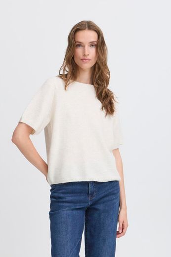 Mara Knit Top with Button Back - Cloud