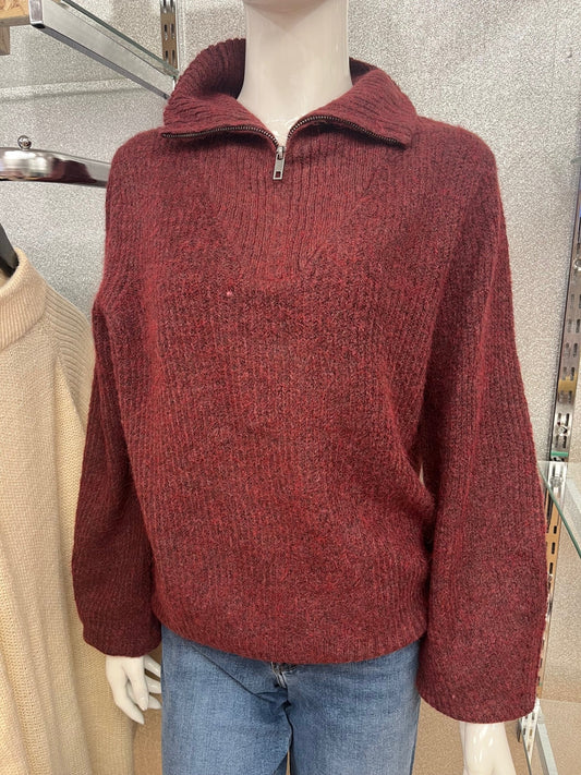 Mara Funnel Zip Neck Jumper - Maroon