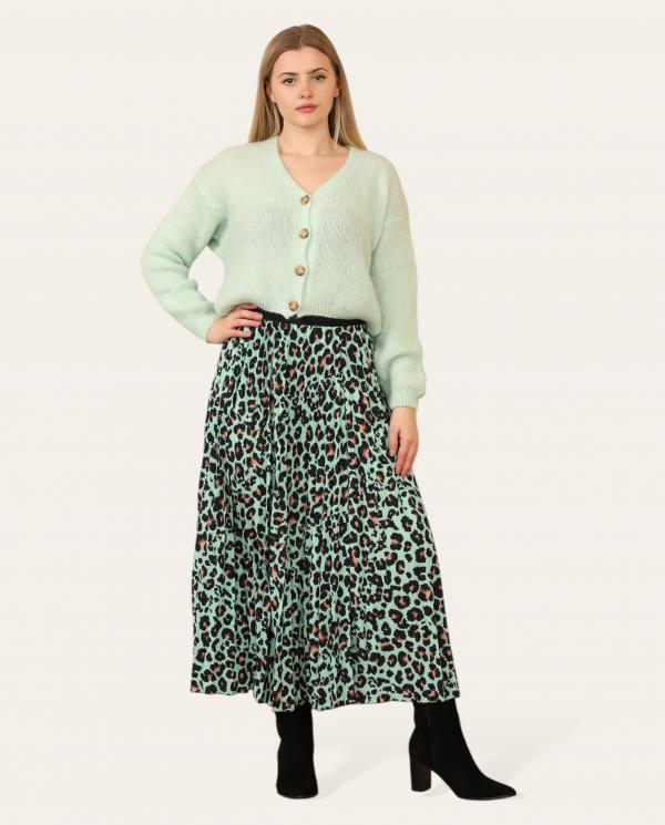 Leopard Print Maxi Skirt - Mint