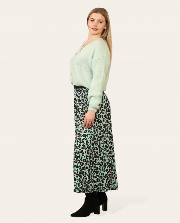 Leopard Print Maxi Skirt - Mint