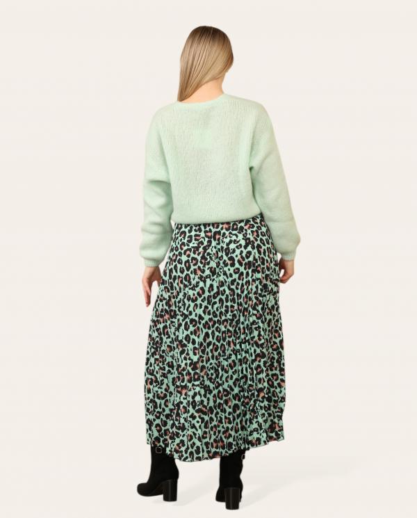 Leopard Print Maxi Skirt - Mint