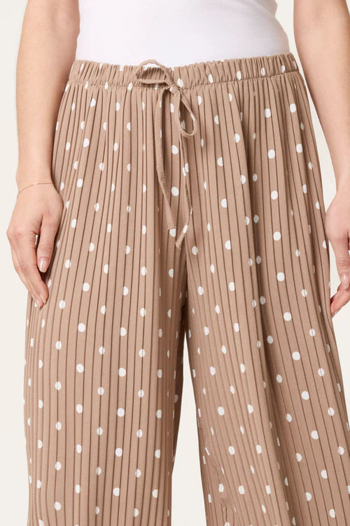 Polka Dot Plisse Trousers - Mocha