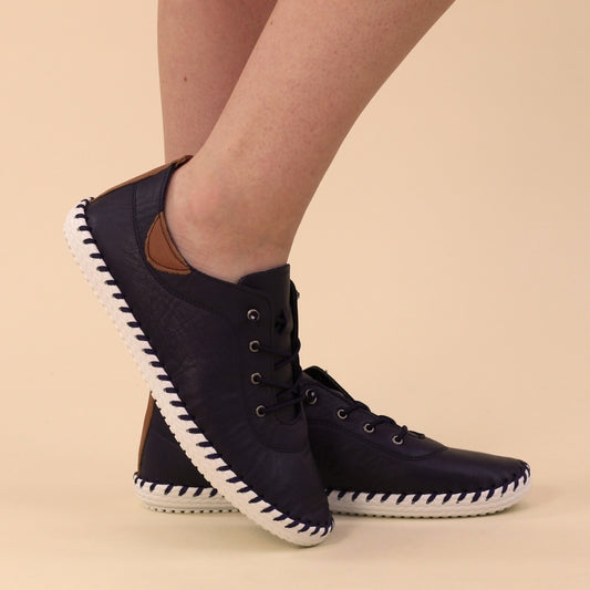 Ivy Leather Plimsole - Navy