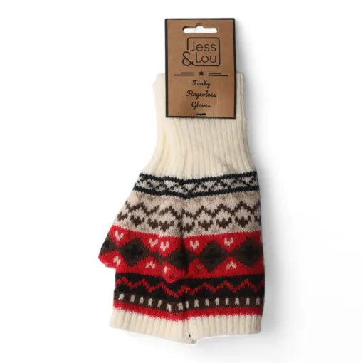 Fingerless Glove / Wrist Warmer - Red Nordic