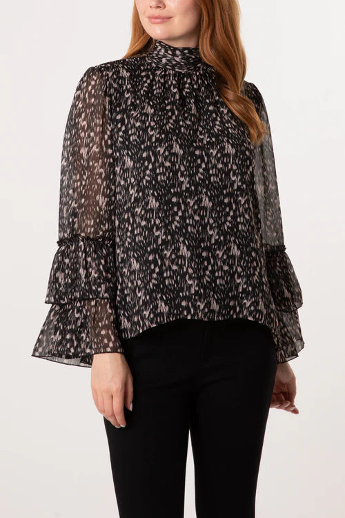 Speckled Print High Neck Blouse