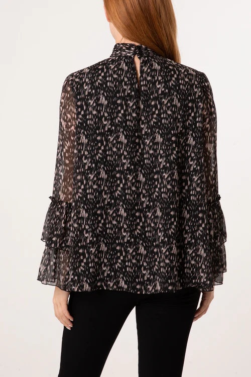 Speckled Print High Neck Blouse