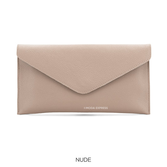 Leather Envelope Clutch - Nude