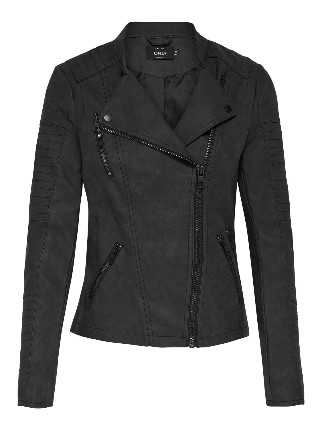 Ava Faux Leather Biker Jacket - Black