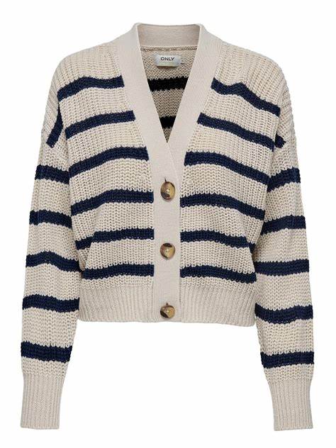 ONLY Stripe Cardigan - Navy & Stone