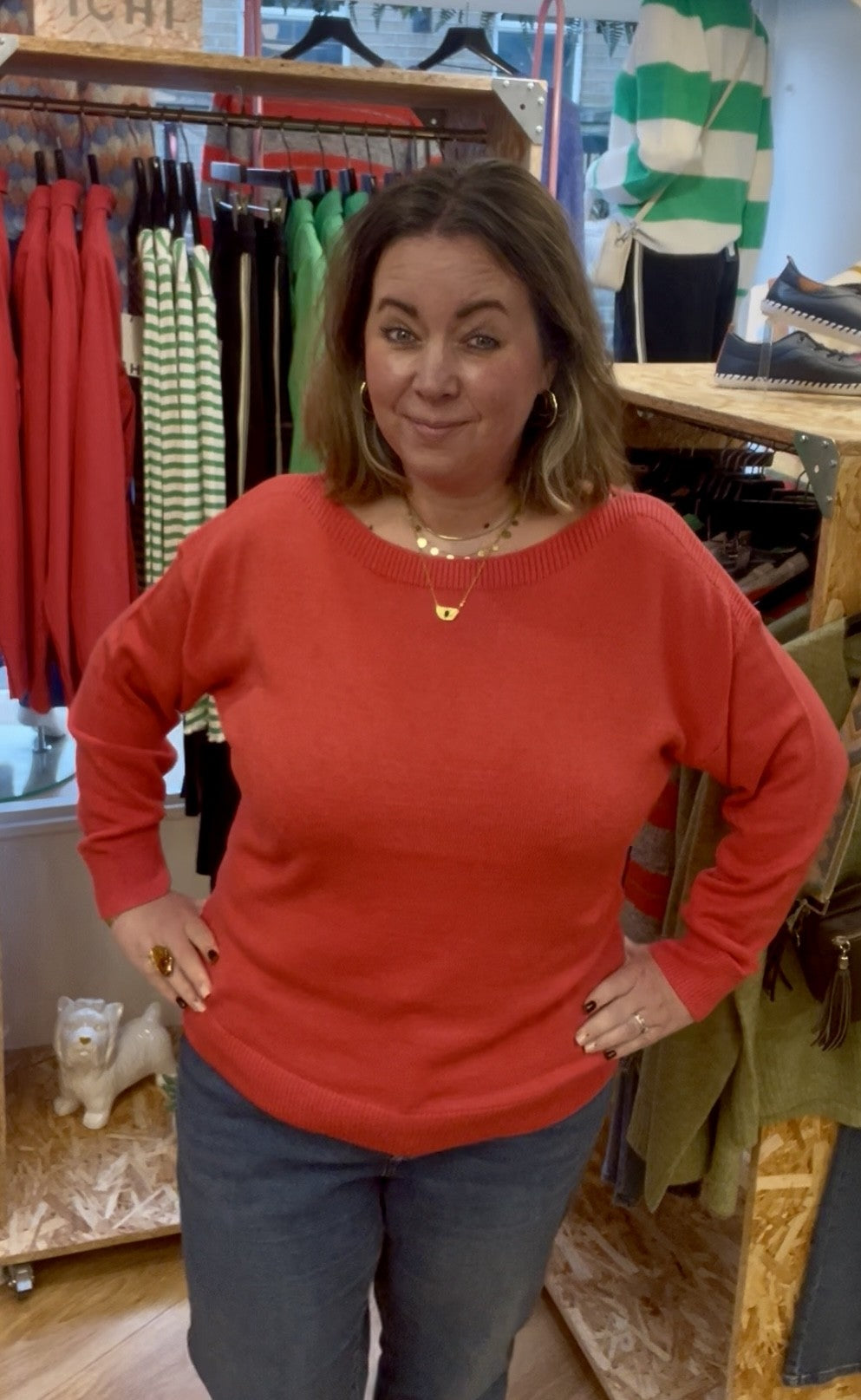 Boat Neck Lightweight Jumper - Pink