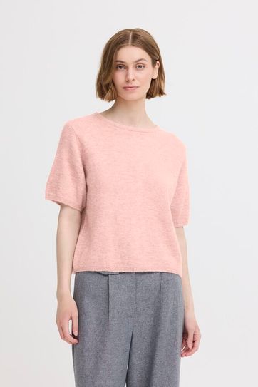 Mara Half Sleeve Jumper with Button Back - Zephyr Pink