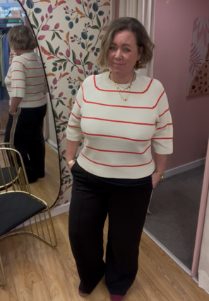 Boston Half Sleeve Rib Knit - Pink / Cream Stripe