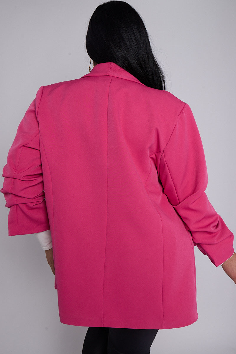 Curve Pink Blazer with Ruffle Sleeve Detail