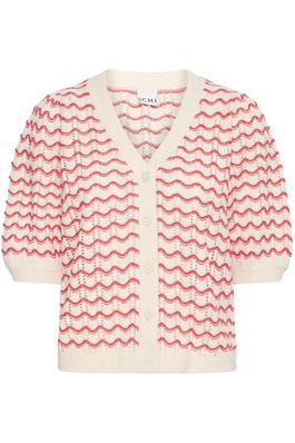 ICHI Short Sleeve Stripe Cardigan - Geranium