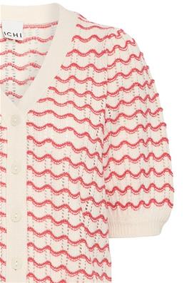 ICHI Short Sleeve Stripe Cardigan - Geranium