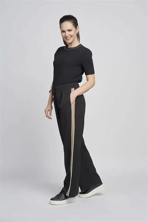 Wide Leg Trouser - Black / Taupe Stripe