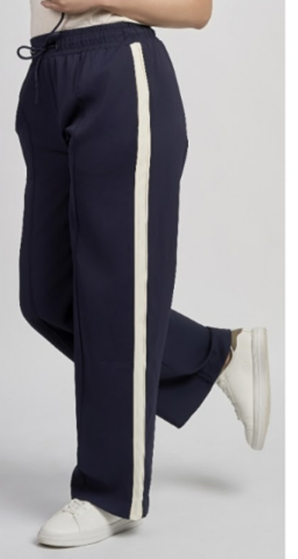 Wide Leg Trouser - Navy / Cream Stripe