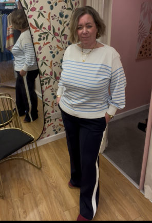 Wide Leg Trouser - Navy / Cream Stripe