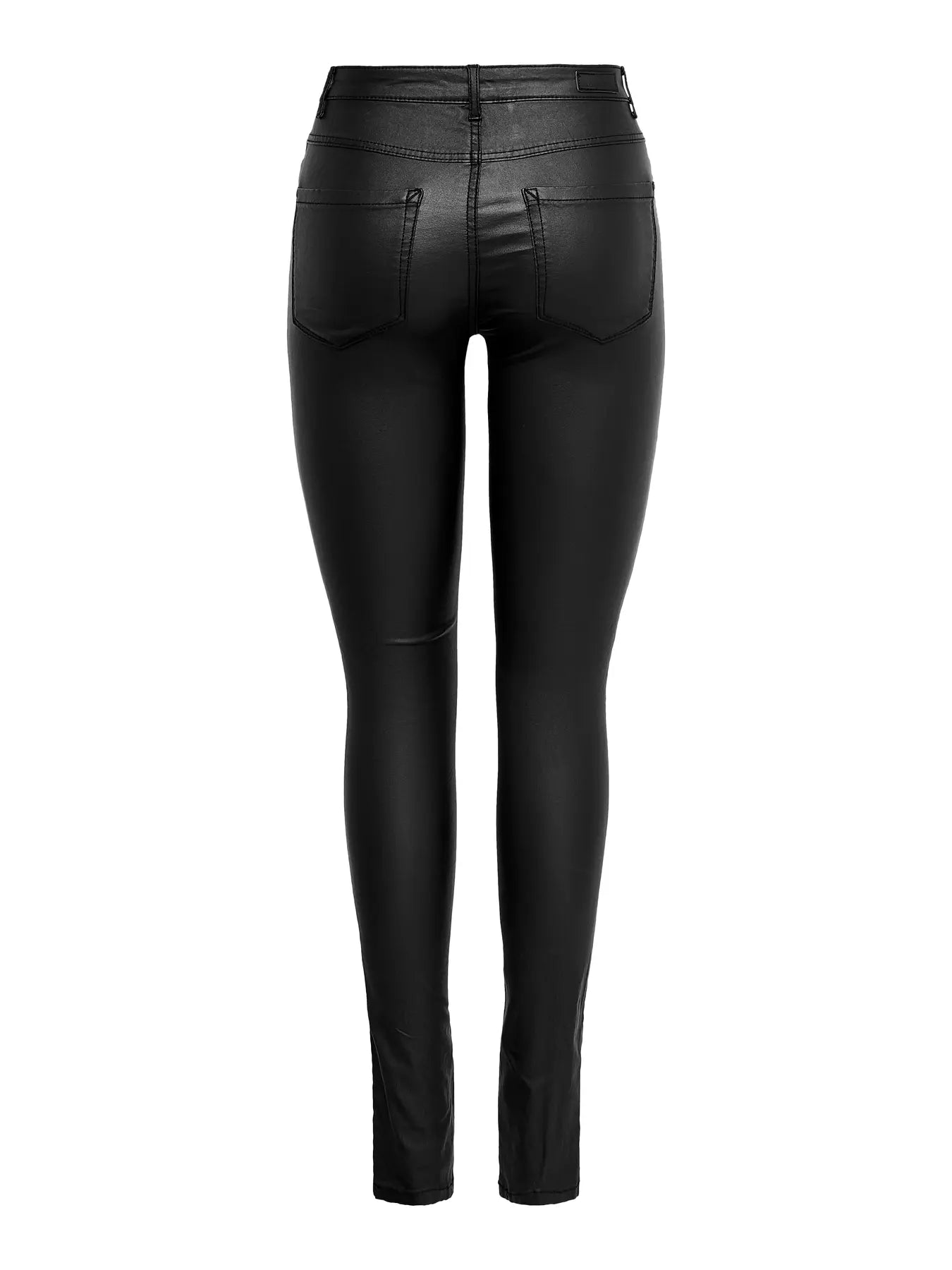 High Waist Leather Look Skinny Jeans - Black
