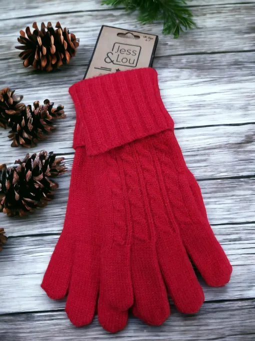 Cosy Cable Knit Gloves - Red