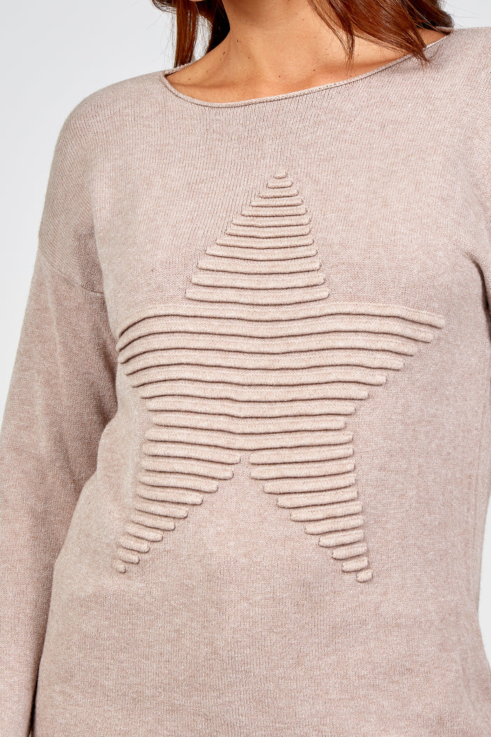 Ribbed Star Jumper - Mocha