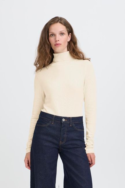 Fine Knit Roll Neck - Almond