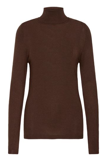 Fine Knit Roll Neck - Coffee