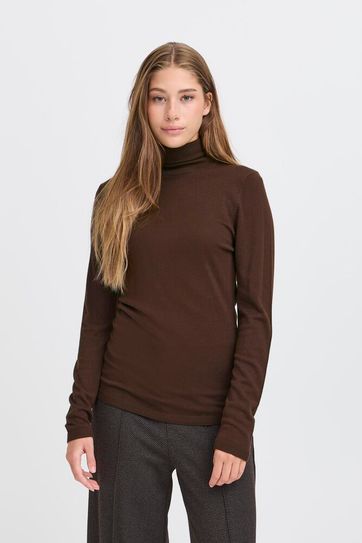 Fine Knit Roll Neck - Coffee