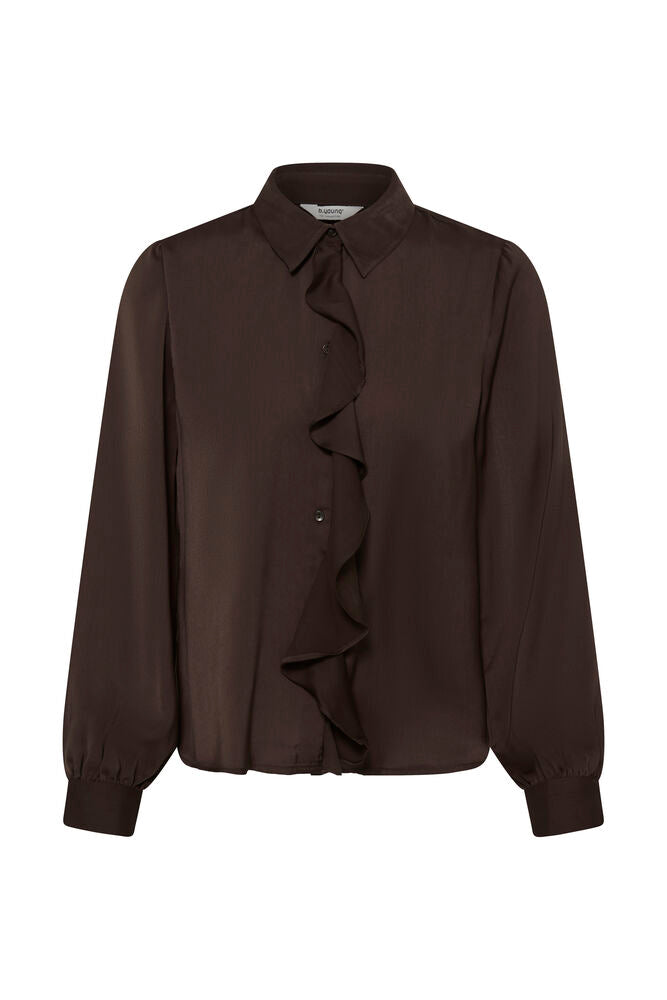 Ruffle Front Blouse - Java Brown