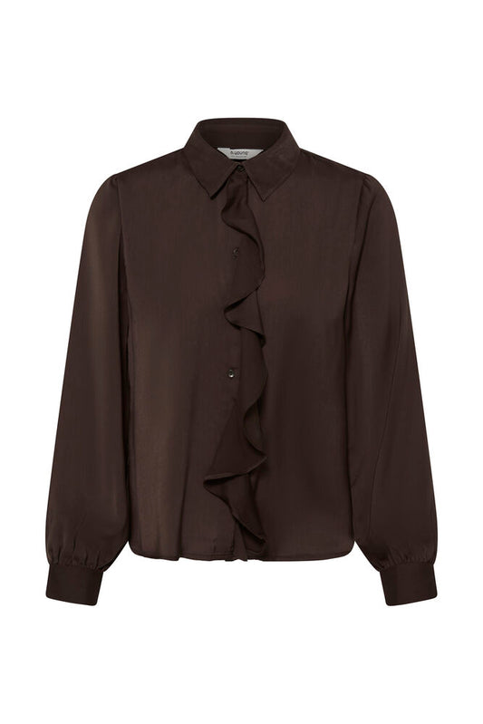 Ruffle Front Blouse - Java Brown