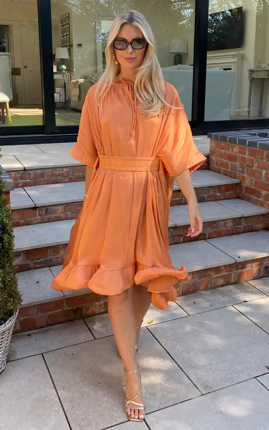 Ruffle Hem Oversized Midi Dress - Soft Orange