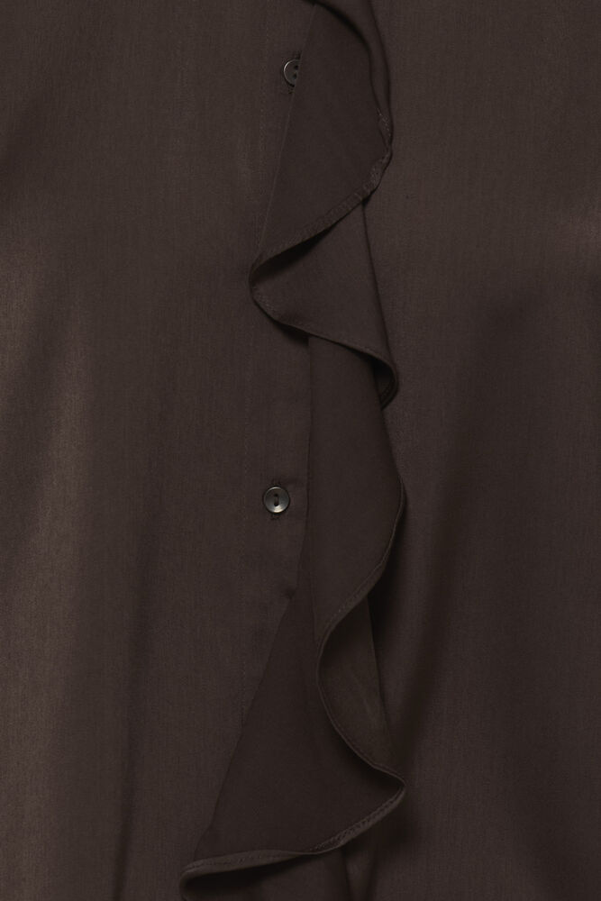 Ruffle Front Blouse - Java Brown