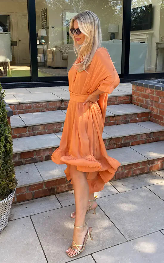 Ruffle Hem Oversized Midi Dress - Soft Orange