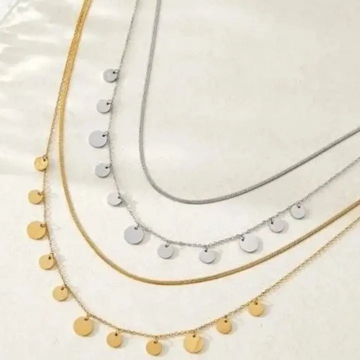 MG Double Layered Disc Necklace - Gold or Silver